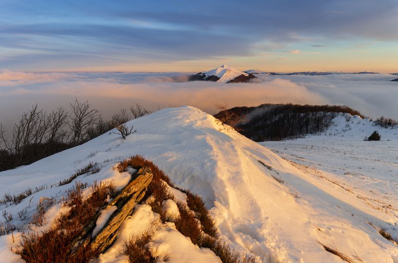 bieszczady, mountains, national, park, sunset, clouds, colors, winter,  фото превью