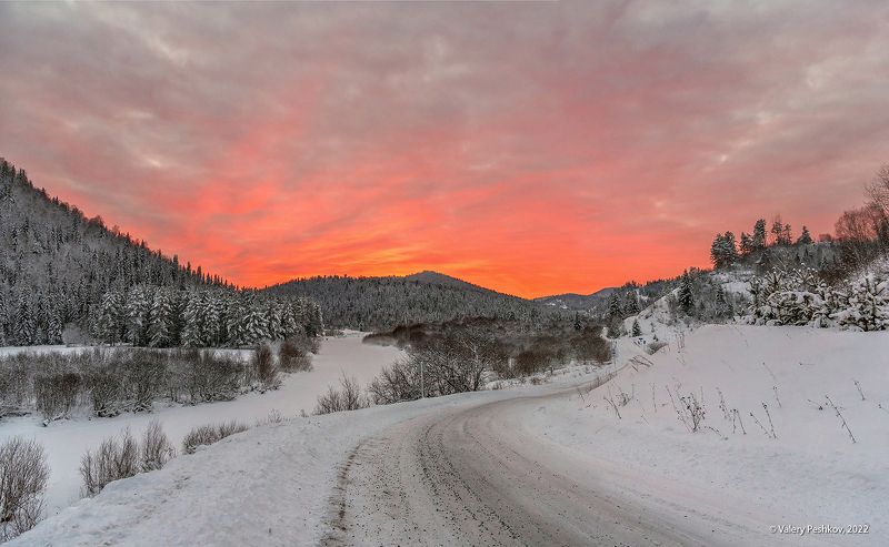 красочный закат, закат, розовый, маджентовый, зима, снег, мрассу, горная шория Pro закат мимоходом… фото превью