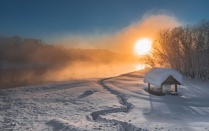 снег река камчатка мильково камчатский край зима закат ... фото превью