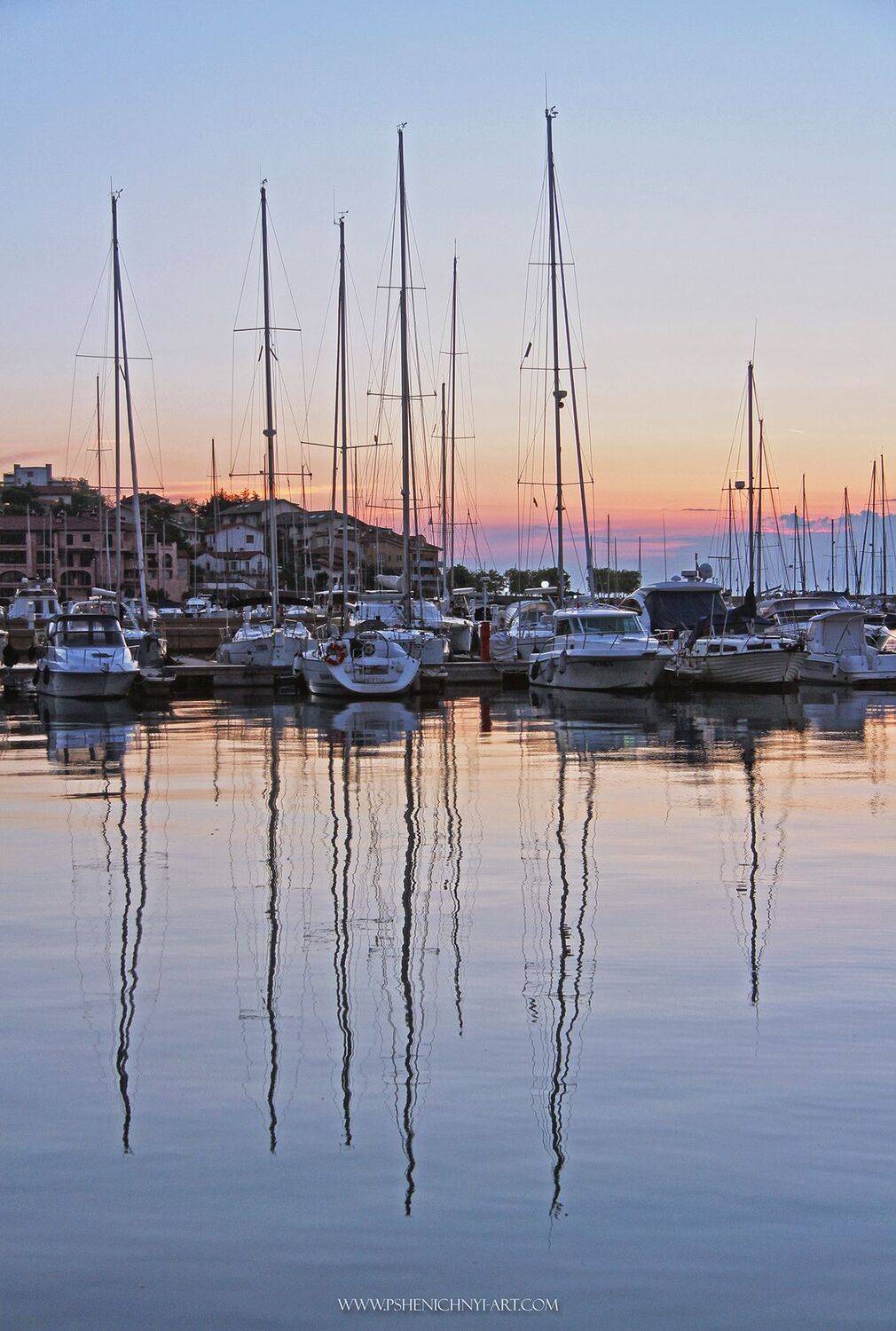 яхта, мачты, марина, море, италия, закат, бухта, вода, отражение, Пшеничный Андрей