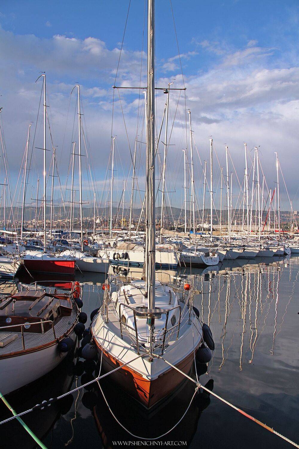 мачты, яхты, марина, море, италия, горизонт, отражение, путешествие, Пшеничный Андрей