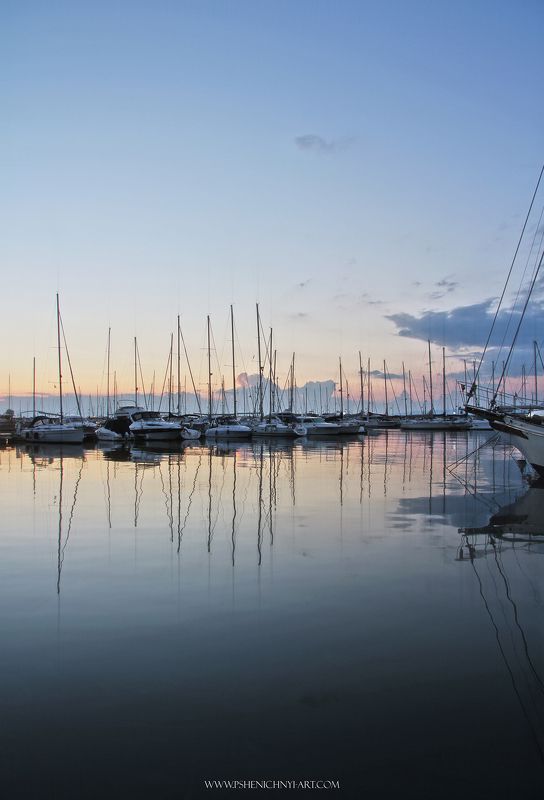 яхта, мачты, марина, море, италия, бухта, закат, вода, отражение Зеркало фото превью