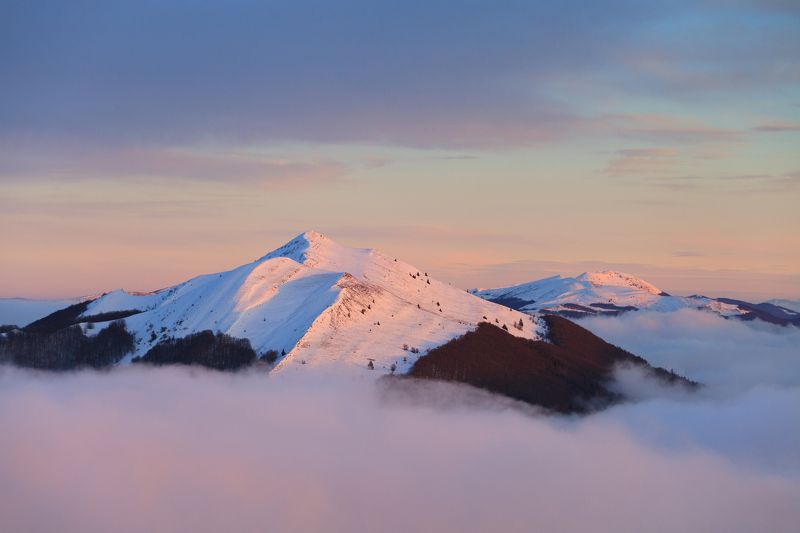 bieszczady, mountains, national, park, sunset, clouds, colors, winter, Połonina Caryńska фото превью