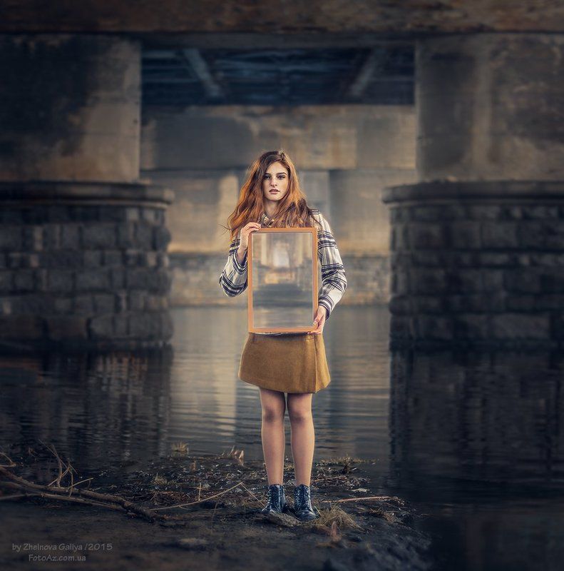 Девушка, Зеркало, Мост, Портерт ... фото превью