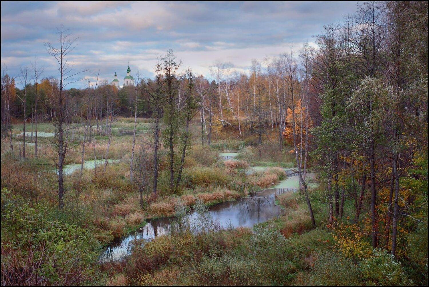 вечер, осень, река, храм, Виктор Климкин
