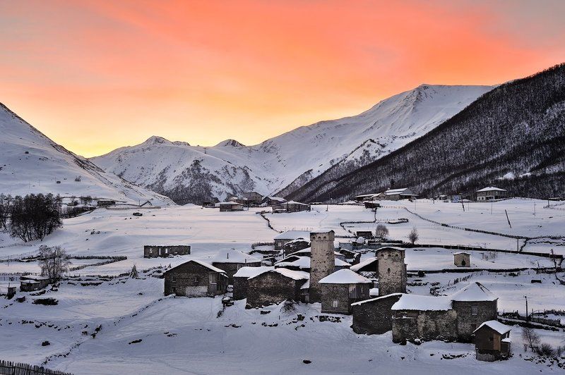 зима, рассвет, утро, Грузия, Сванетия, Ушгули *** фото превью