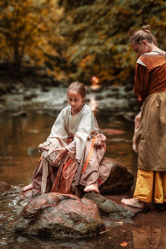 female, river, water, girls, Wishing фото превью