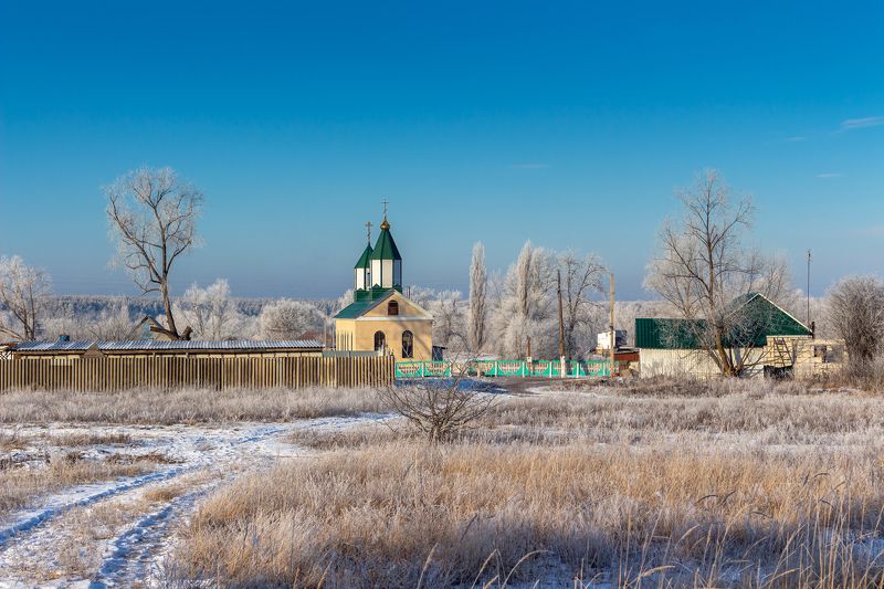 деревня, мороз, иней, зима,  фото превью