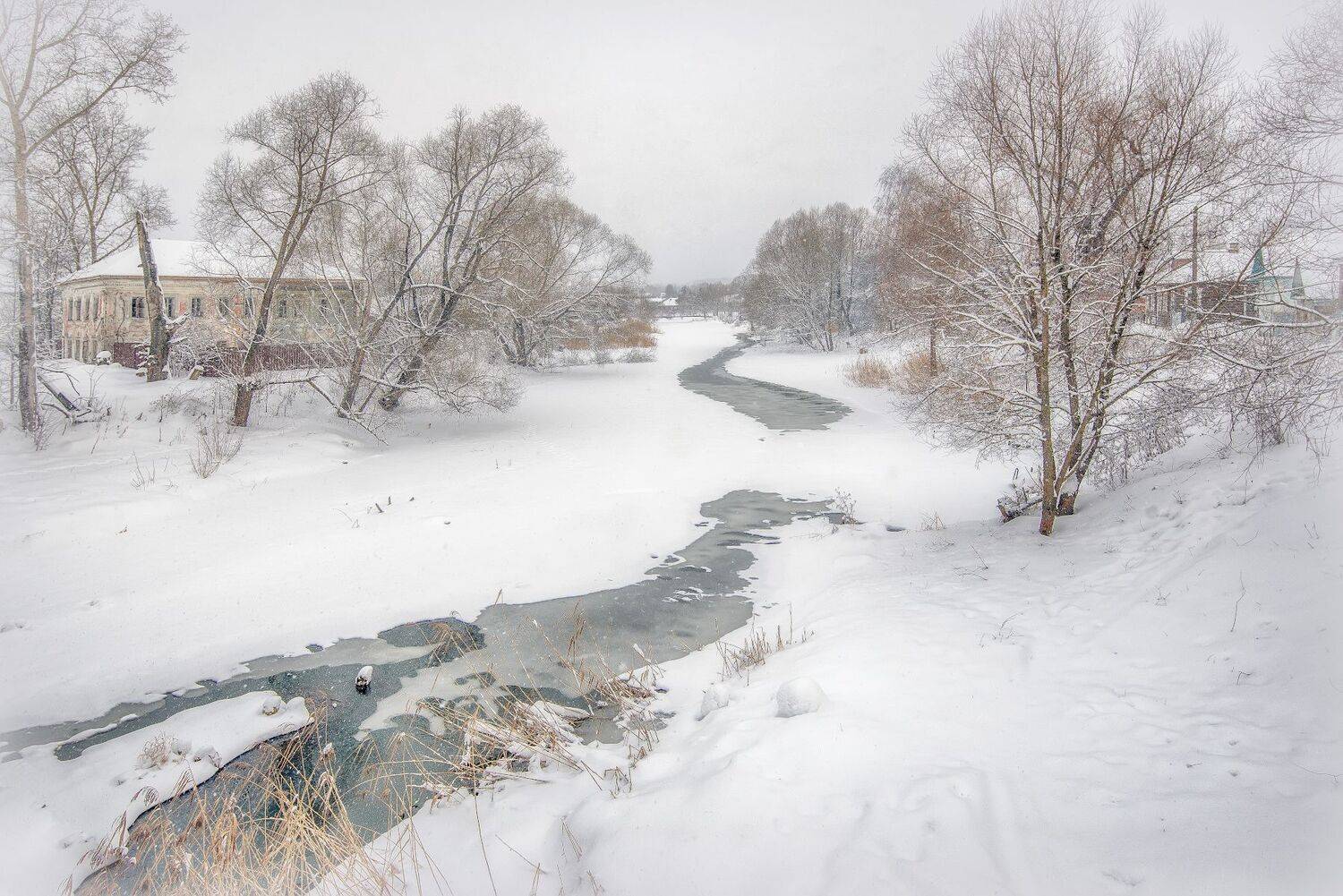 зима, пасмурно, снег, пека, село, Сергей Аникин