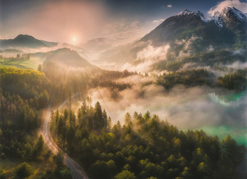 landscape,morning,sunrise,travel,fog,mountains Berchtesgaden фото превью
