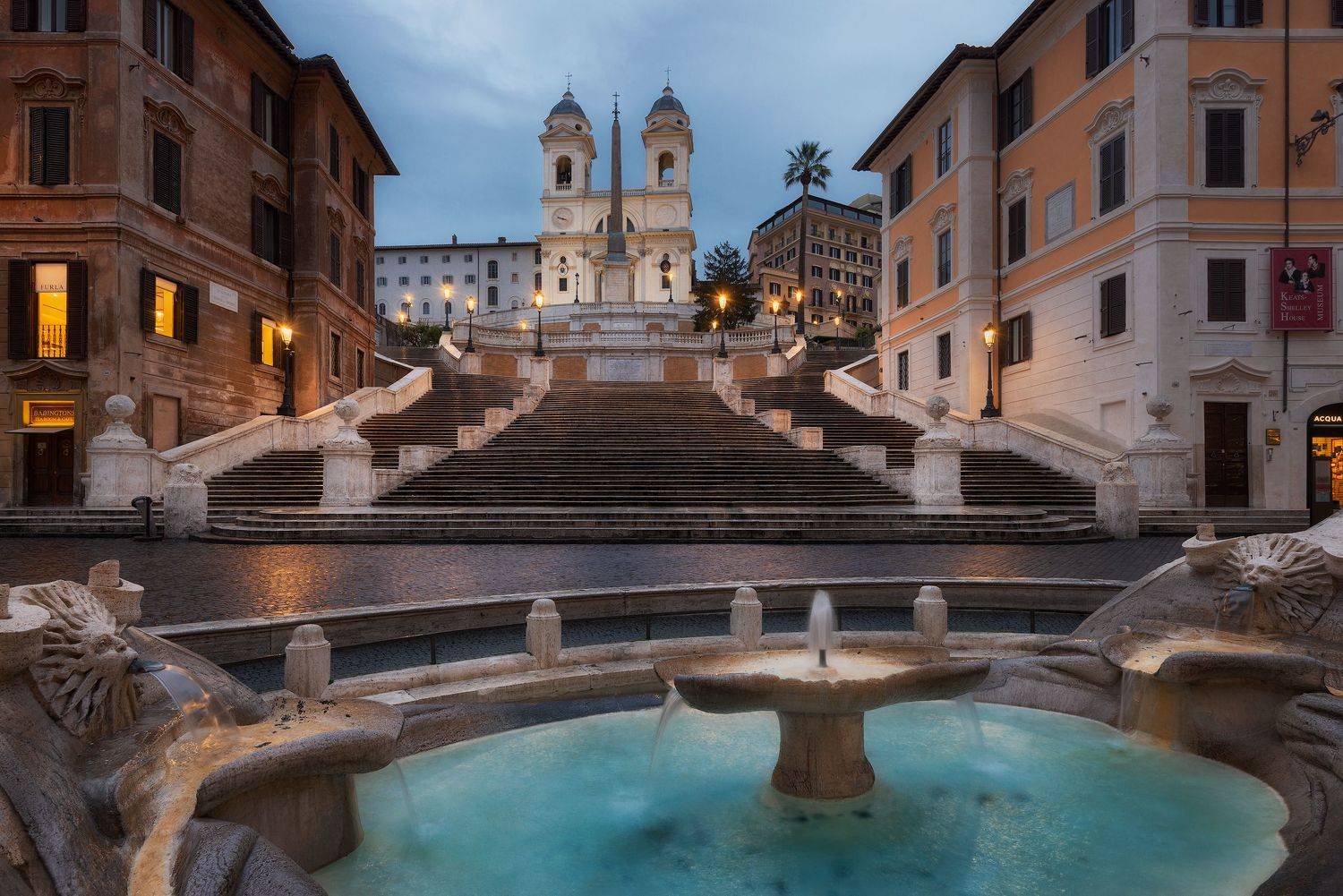 италия, рим, утро, вечер, город, фонтан, лестница, синий час, italy, italia, rome, fountain, steps, spanish steps, Эрнест Вахеди
