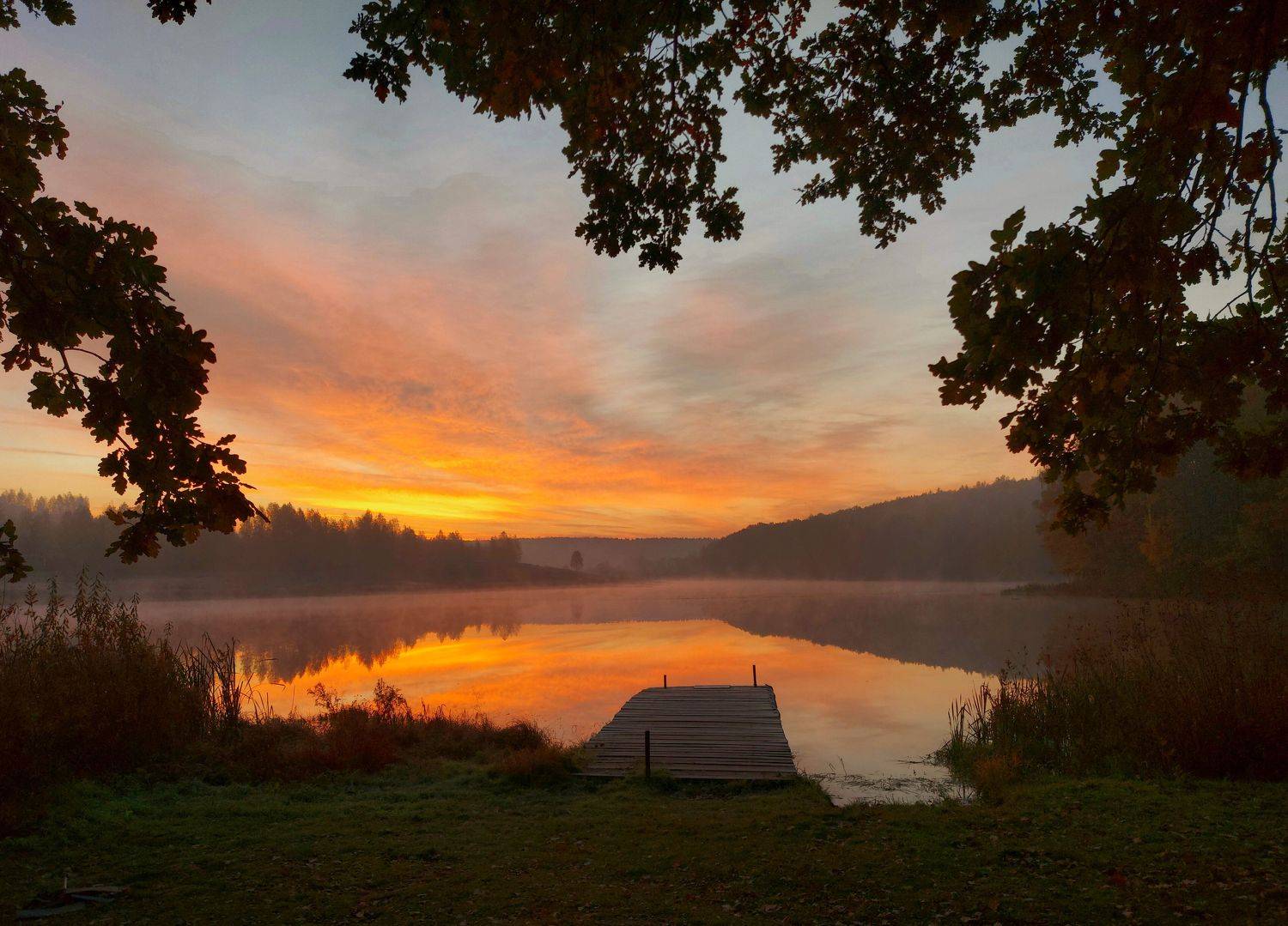 пруд, мостик, рассвет, заря, утро, туман., Валерий Савостьянов