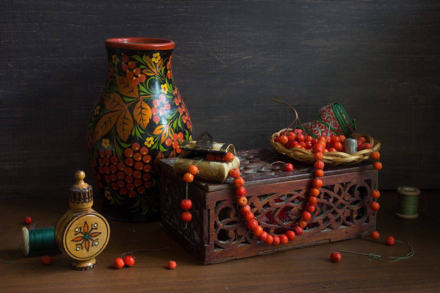 осень, натюрморт, рябина, шкатулка, Колеснева Елена