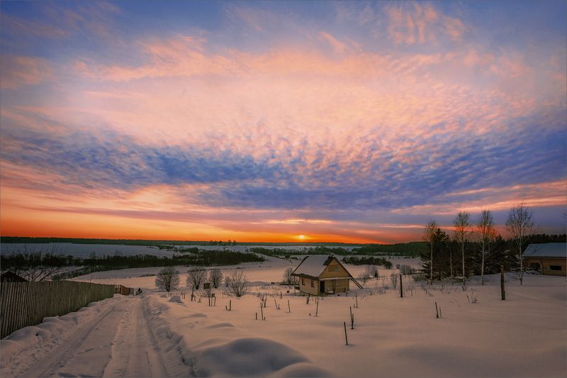 пейзаж, зима, вечер, деревня, свет, цвет, александр никитинский Зимний вечер... фото превью