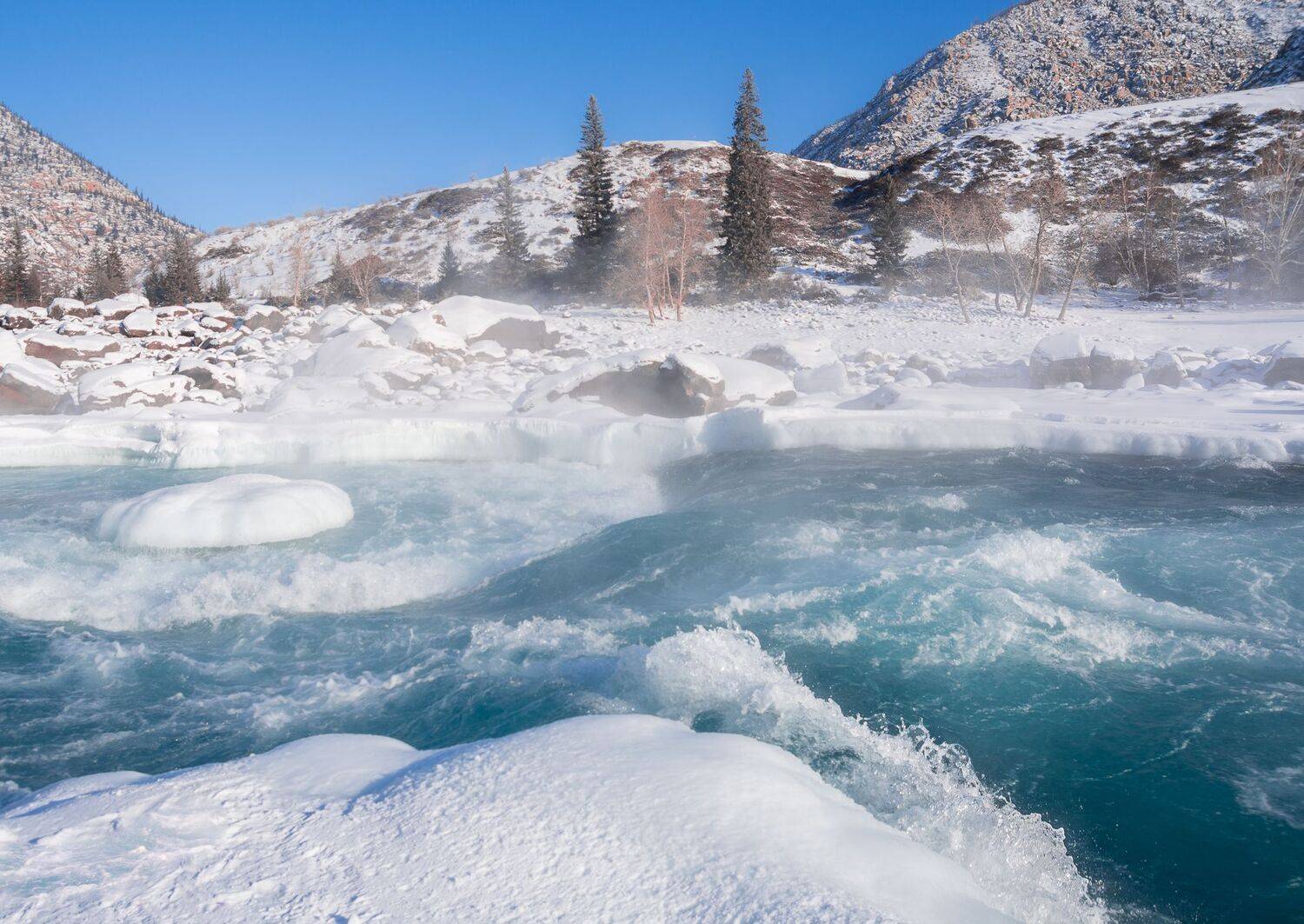 россия, горный алтай, река катунь, зима,мороз, Андрей Поляков