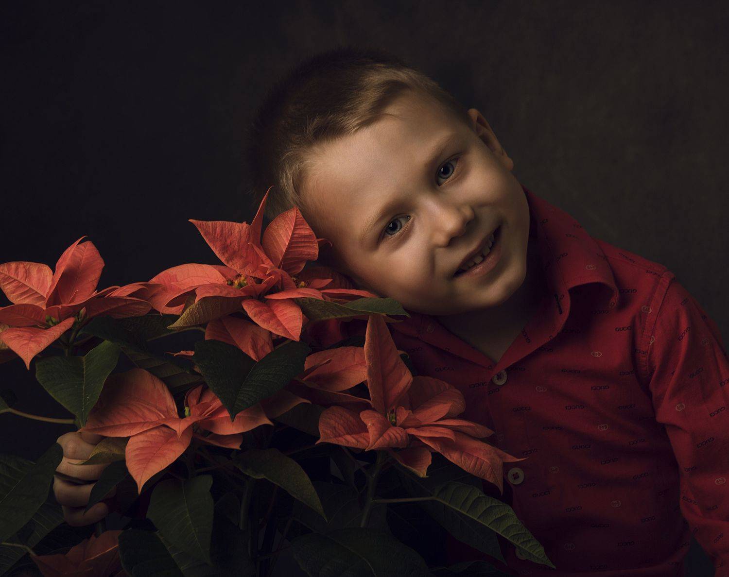 Мальчик, портрет, цветы, букет, Замятин Александр