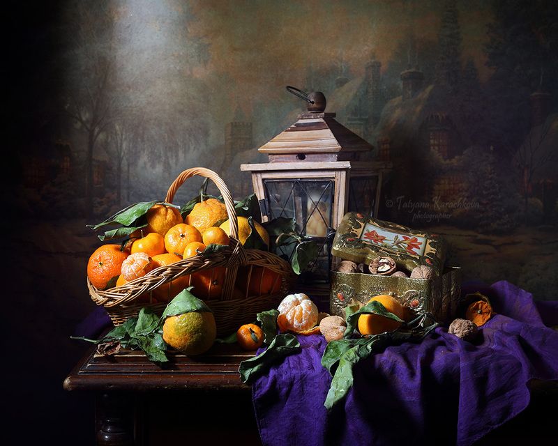 мандарины, орехи, зимний, натюрморт, конфеты Зимние зарисовки с мандаринами фото превью