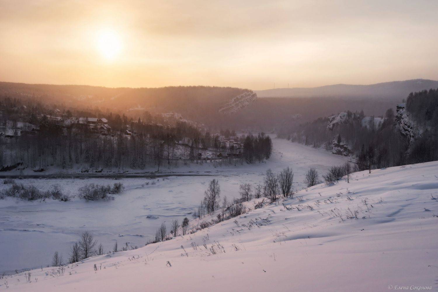 косьва, губаха, зима, пейзаж, вечер, закат, ладейная, скалы, Соколова Елена
