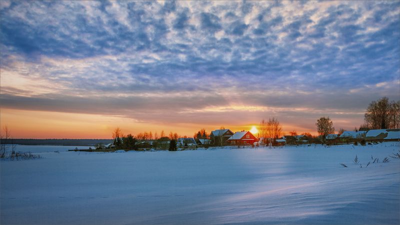 пейзаж, зима, вечер, деревня, свет, цвет, александр никитинский Картинка деревенская, вечерняя... фото превью