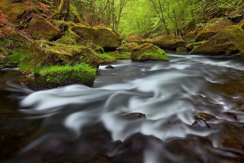Czech republic, Bohemian Switzerland, Czech Switzerland, böhmische schweiz, river, Kamenice, river Kamenice, spring, long exposure, nde, spring colors, morning, stones,   River in spring colors фото превью