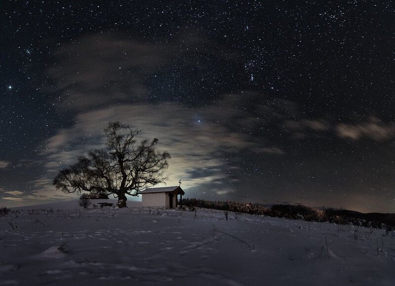 St. Cyprian chapel in the winter night фото превью