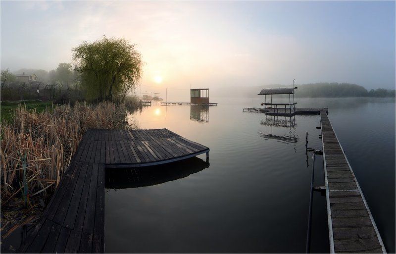 Мостик, Пруд, Рассвет, Сижа, Солнце, Туман, Утро *** фото превью