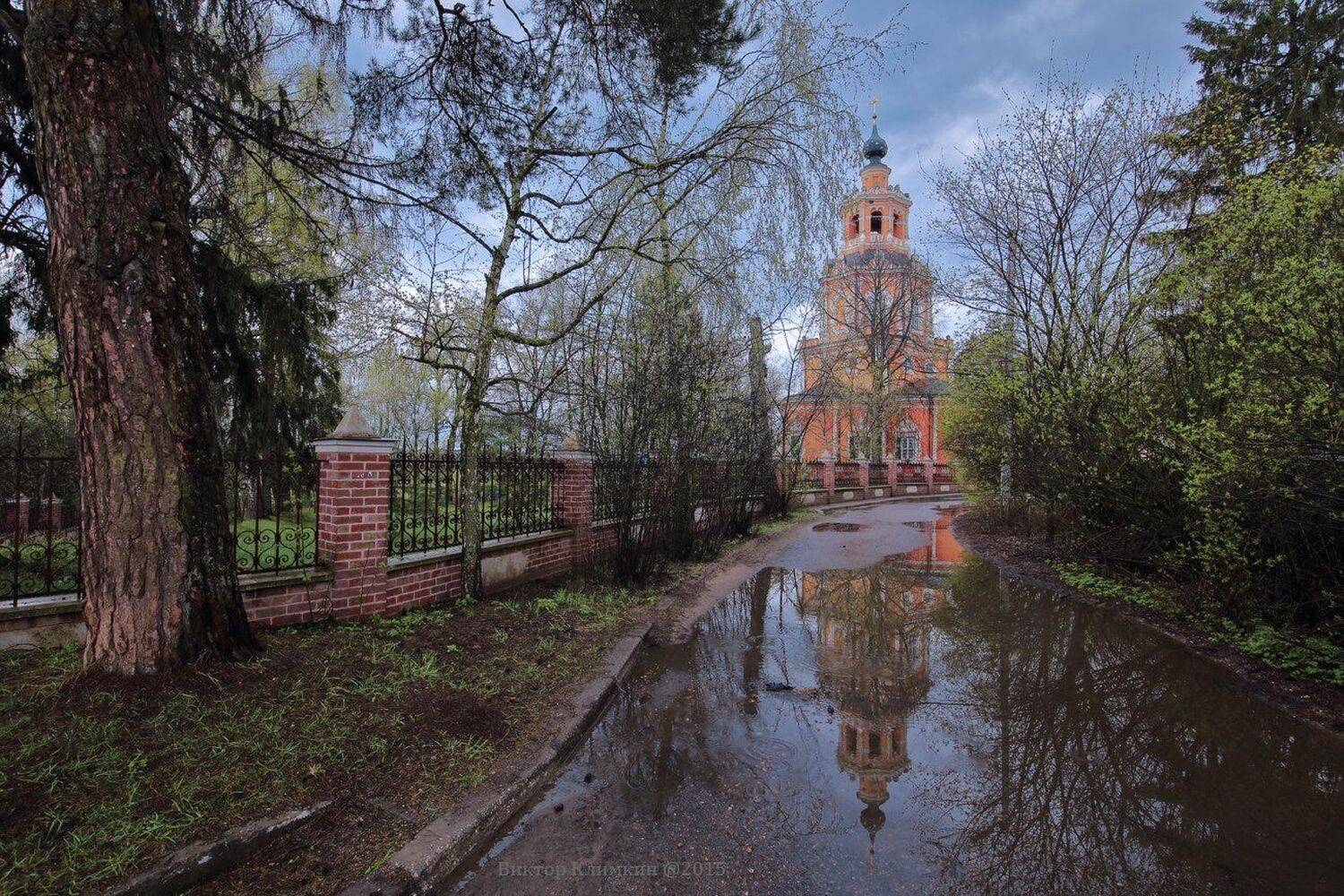 Весна, Дождь, Лужа, Отражение, Подмосковье, Уборы, Храм, Виктор Климкин