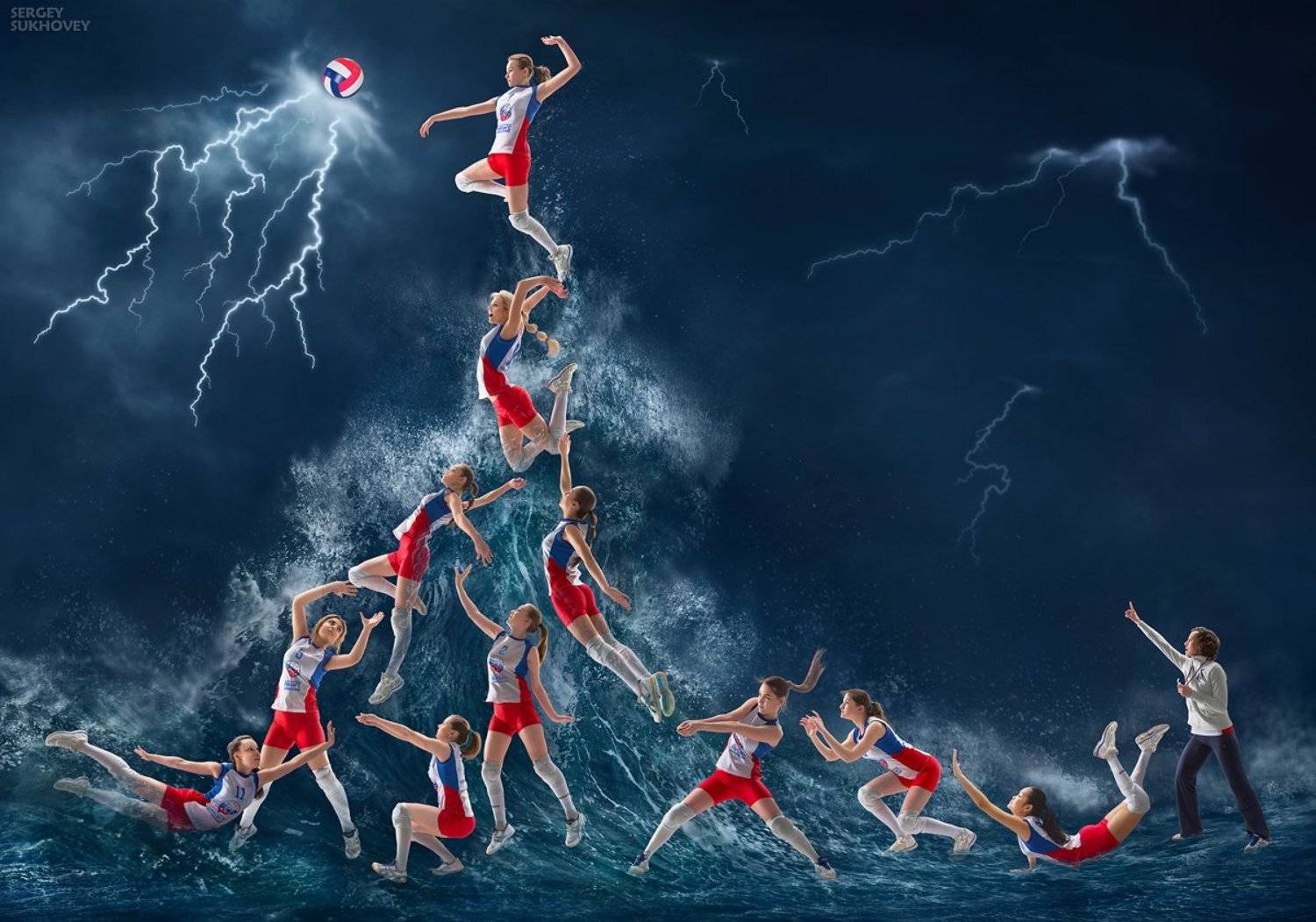 Волейбол, Волейболистки, Волна, Гроза, Игра, Молнии, Море, Мяч, Шторм, Сергей Суховей