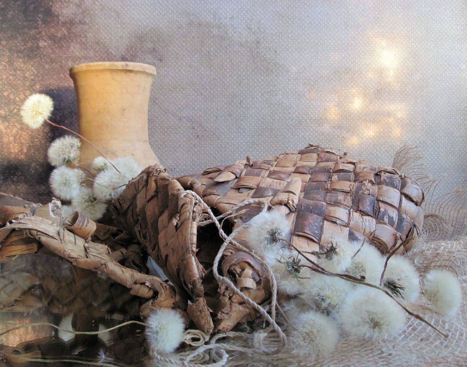 цветы, одуванчики, кувшин, сумка, плетенка, винтаж, Наталия Тихомирова