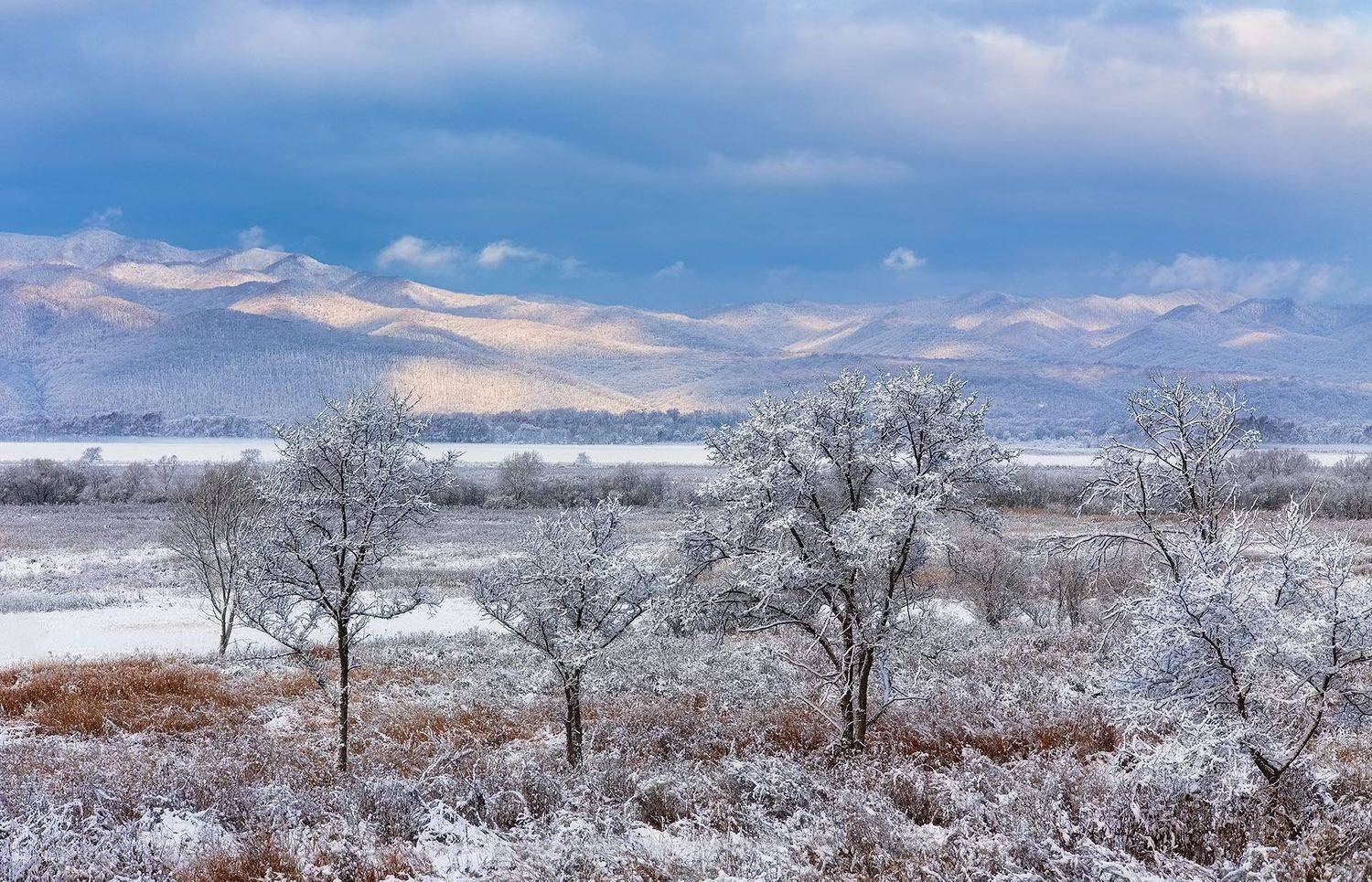 приморский край, зима, утро, поле, горы, Евгений Паршуков