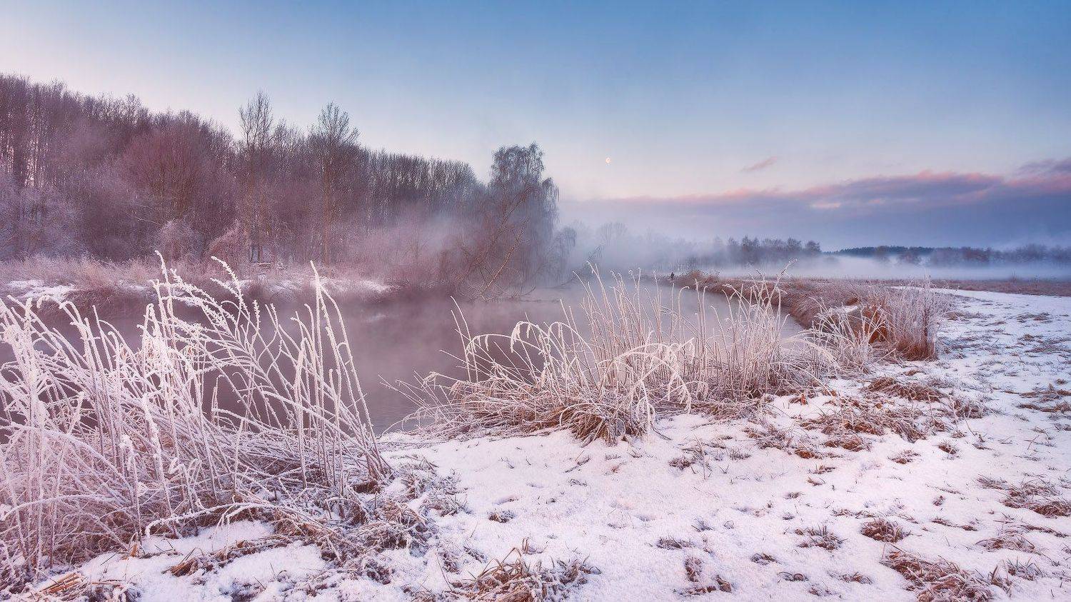 беларусь, дорога, зима, иней, отражение, поля, рассвет, река, свислочь, снег, туман, утро, Вейзе Максим