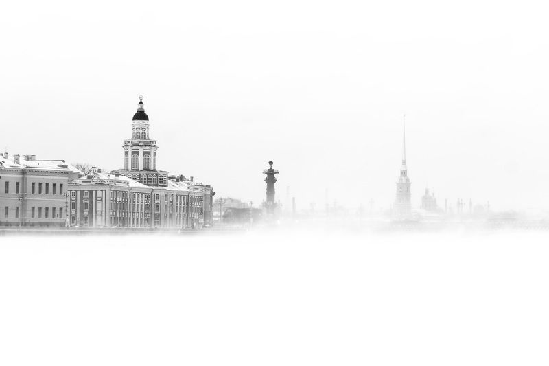 санкт-петербург, архитектура, черно-белое, nikon, спб, зима, метель Виды с Адмиралтейской набережной в метель. фото превью