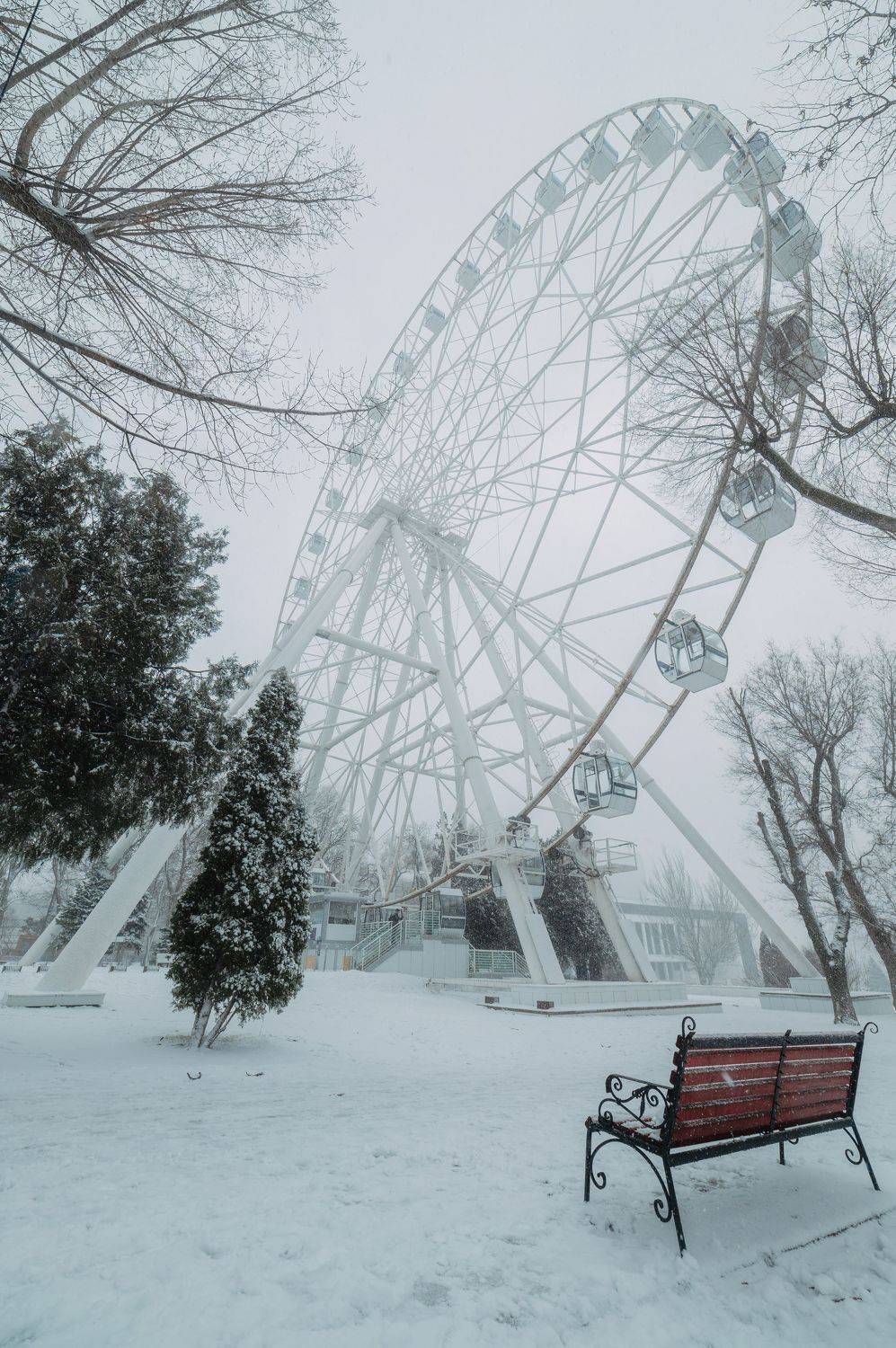rostov, city, winter, ferris, snow, snowfall, frozen, park, ice, morning, wheel,, Бугримов Егор