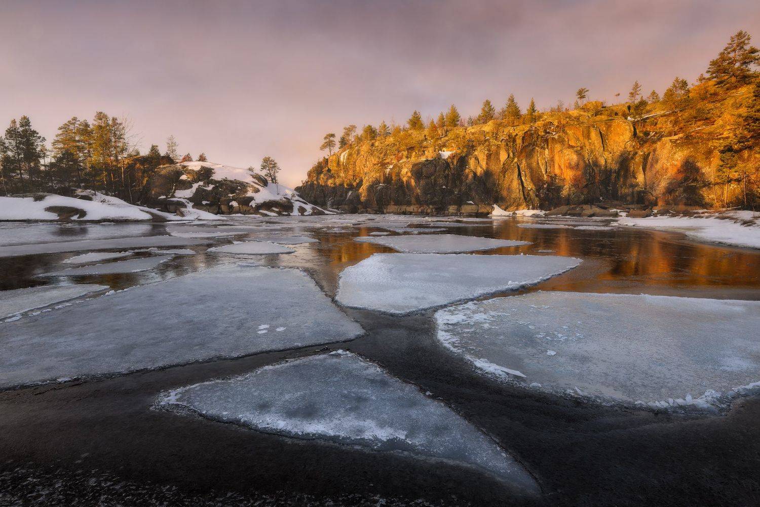 зима, ладога, пейзаж, закат, Андрей