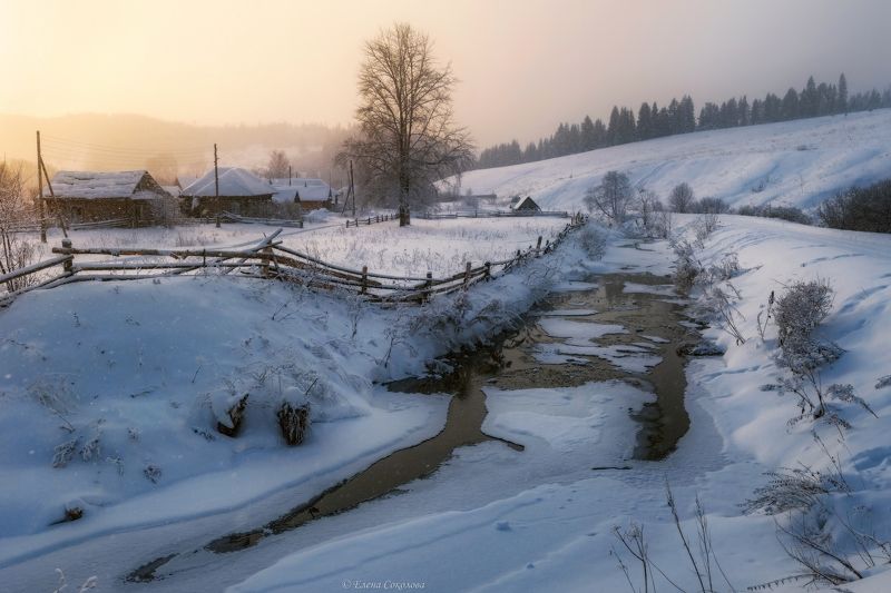 деревня, село, зима, зимний пейзаж, пермский край. село низкое, кунгурский район Зима в деревне фото превью