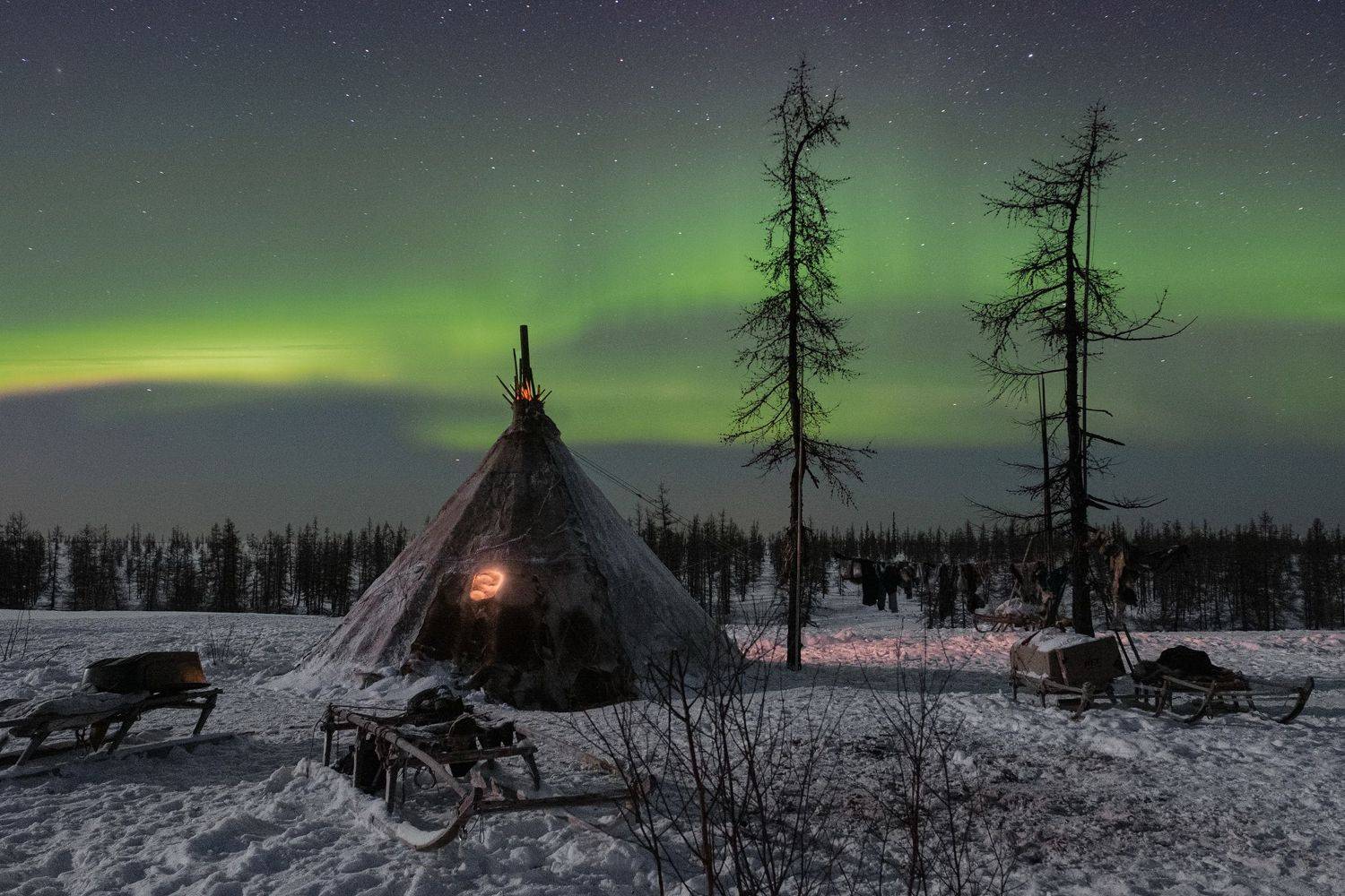 янао, полярный круг, стойбище, чум, оленеводы, аврора, Кетова Вера
