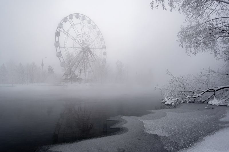 иркутск, ангара, туман, зима -40 фото превью