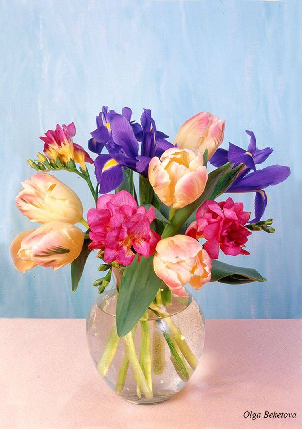 тюльпаны, фрезии, натюрморт, композиция, весна, Бекетова Ольга