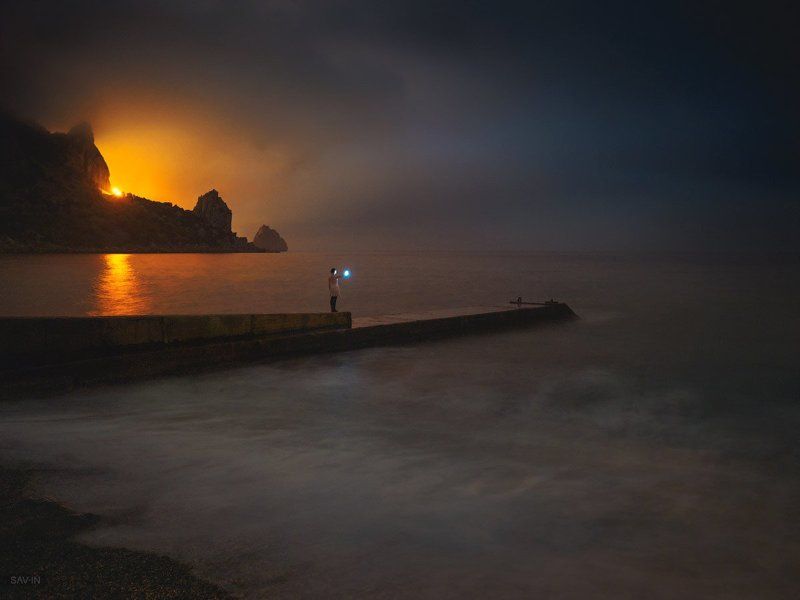 Крым, Море, Ночной пейзаж, Ночь, Пейзаж, Черное море Разлука фото превью