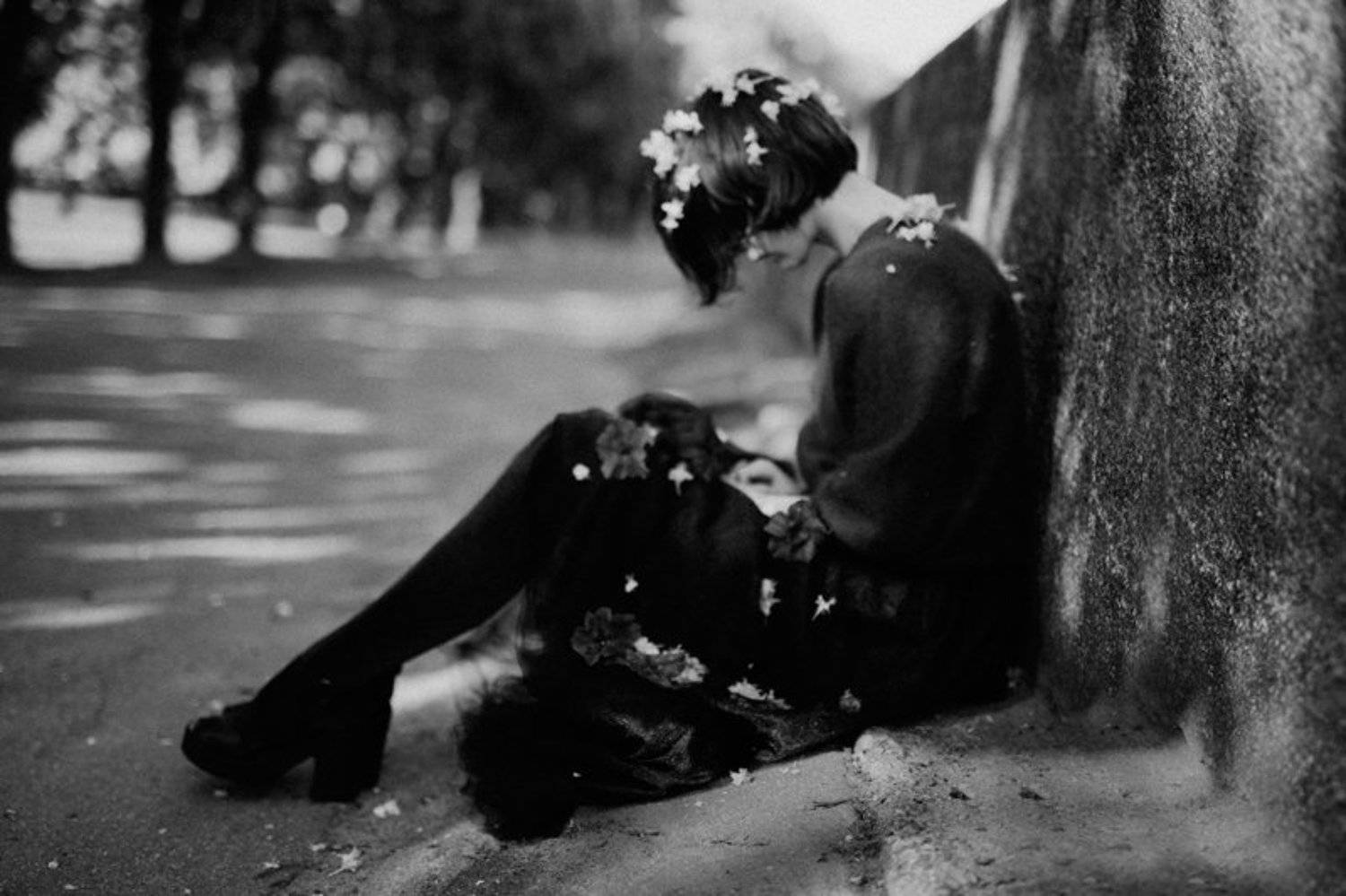 bw, flowers, girl, spring, Виктор Корнеев