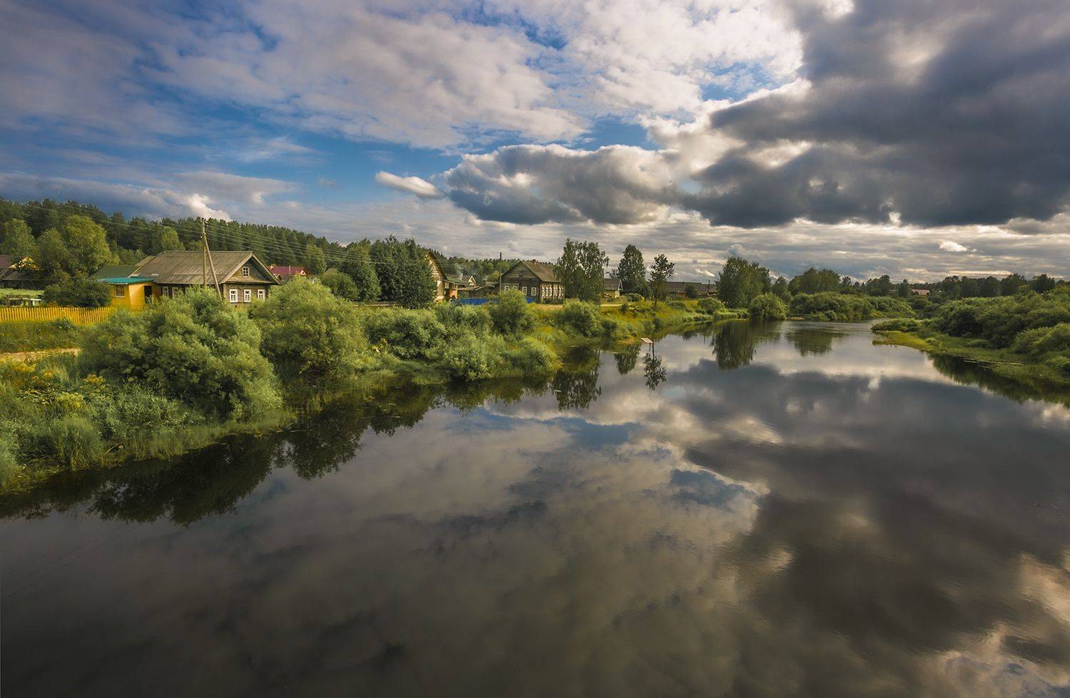 пежма, лето, река, облака, деревня, Наталия Колтакова