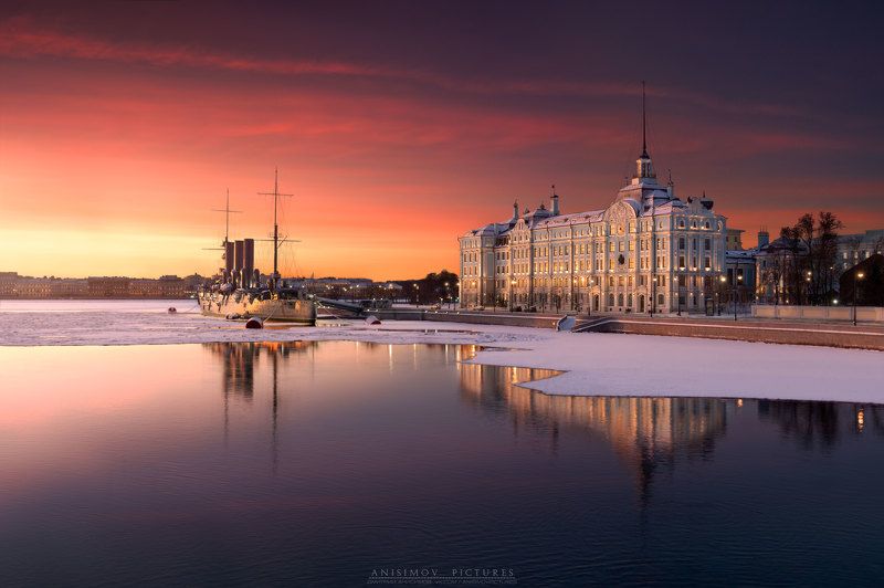рассвет, зима, архитектура, город, санкт-петербург, nikon, река, золотой час Рассветный вид на Нахимовское училище и \