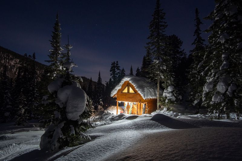 мамай, горы, хамар-дабан, ночь, зима Лунная ночь в ущелье реки Большой Мамай фото превью
