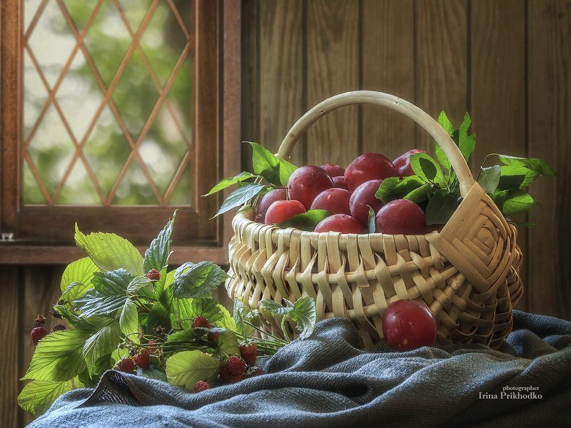 Натюрморт с красными сливами фото превью