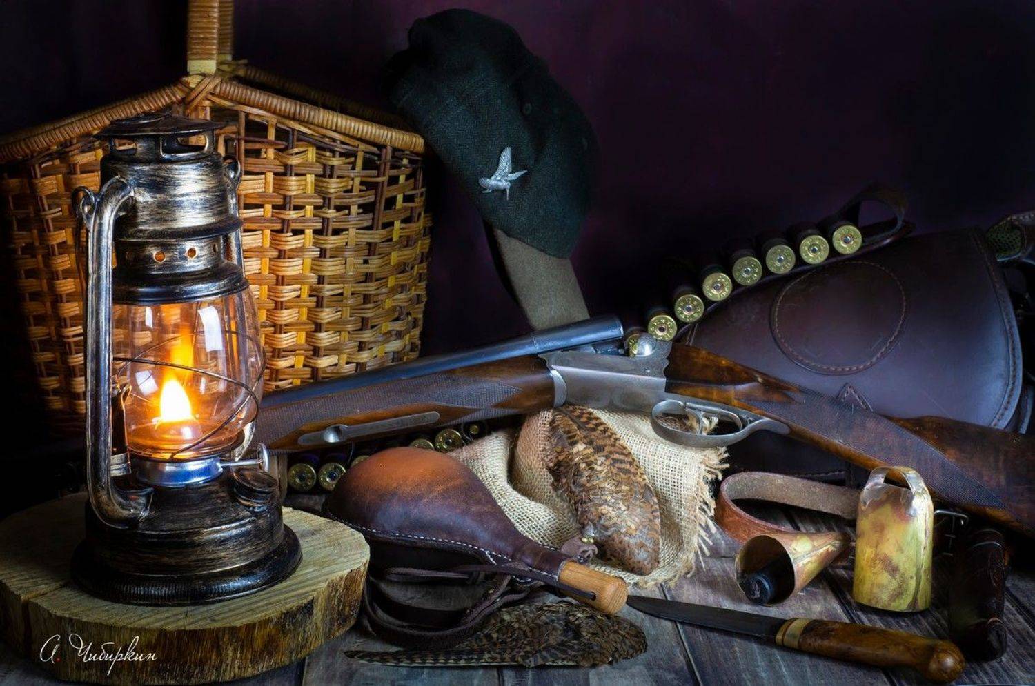 снаряжение охотника, ружье, ягдташ, нож, фляга, Александр Чибиркин