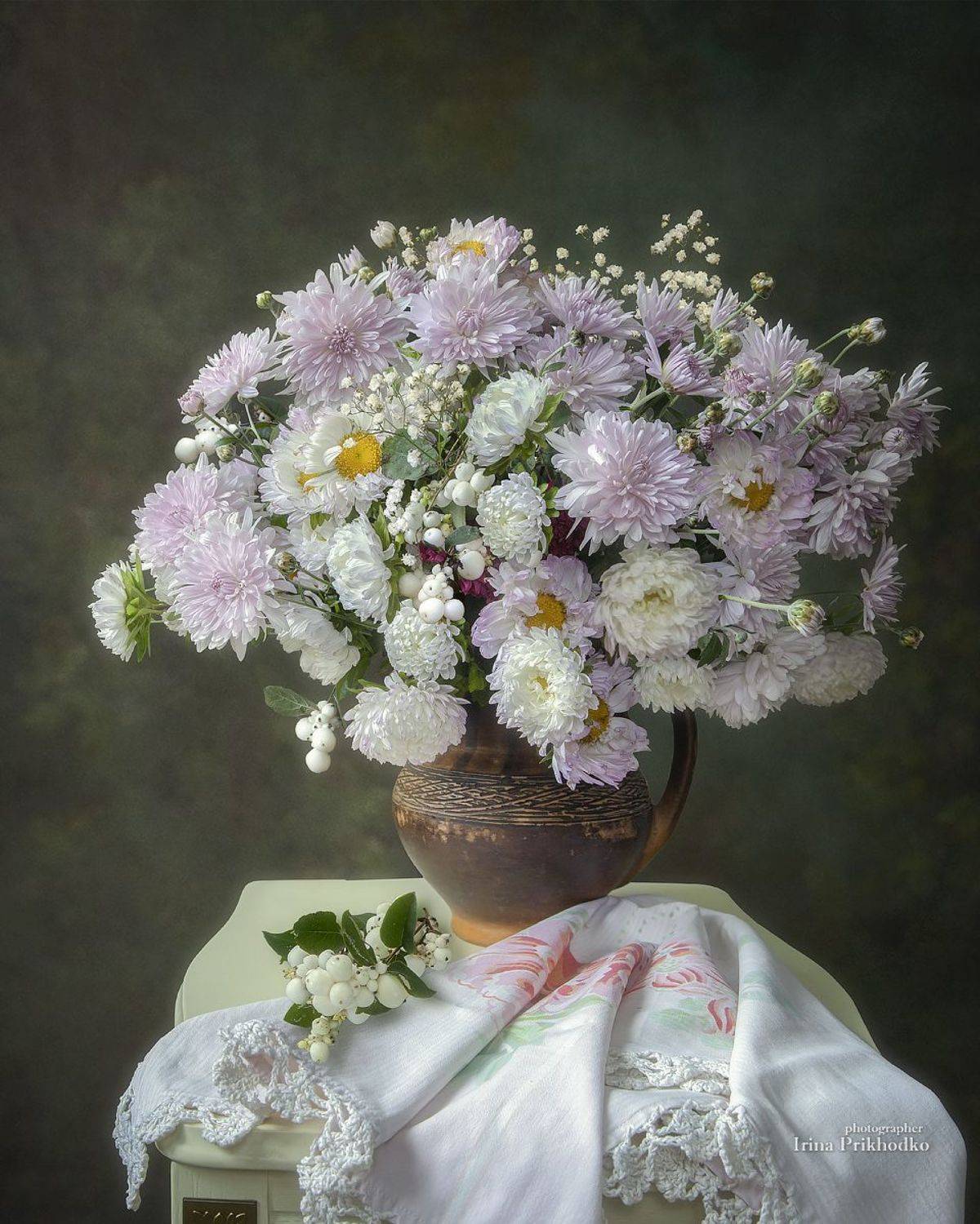 натюрморт, цветы, букеты, хризантемы, астры, Приходько Ирина