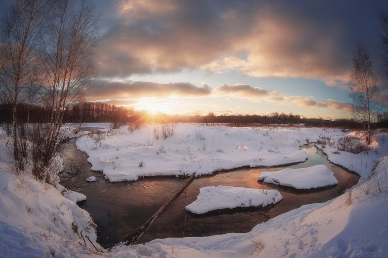 Закат на речке Метёлке близ впадения в реку Клязьму фото превью