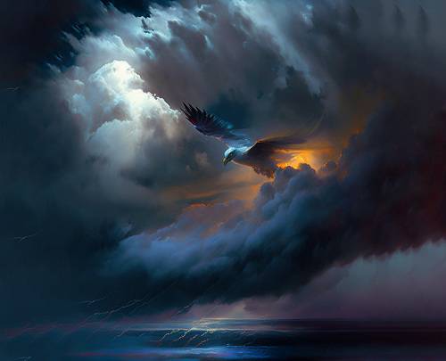 a bird fighting a storm