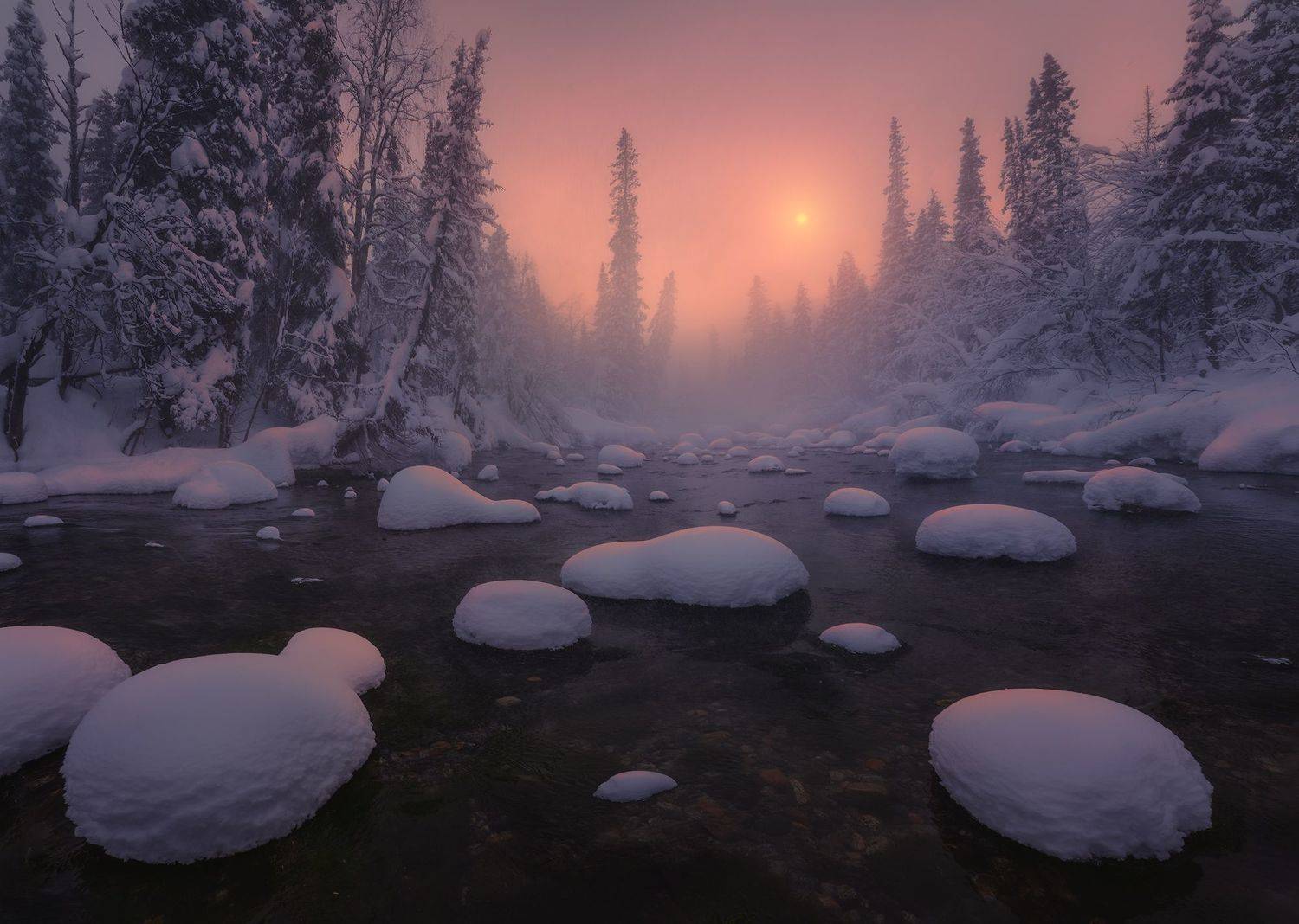 север, кольский, лес, зима, хибины, река, Александр Дударев