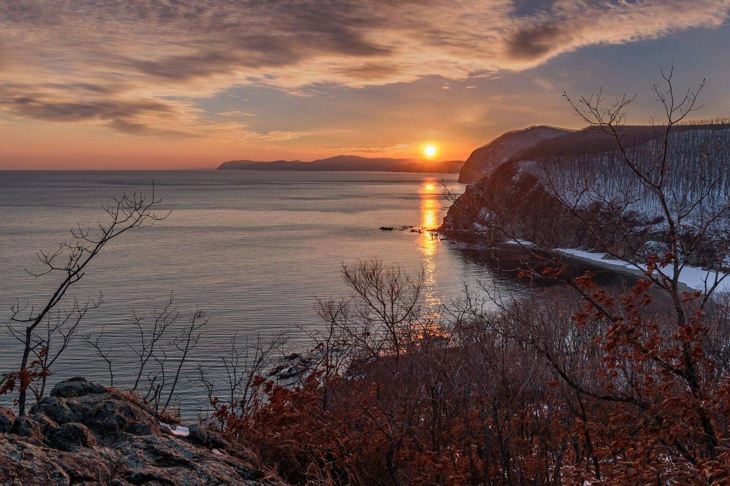 море, зима, закат, 2лангоу,  GeorgyPrimoretz